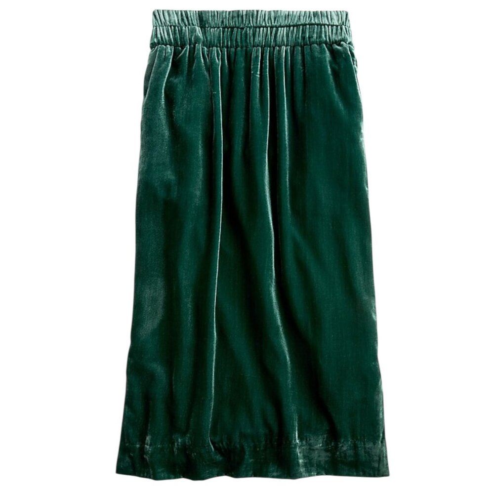 NWT New J. Crew Women's Green Velvet Side Slit Pull on Skirt Large AF933